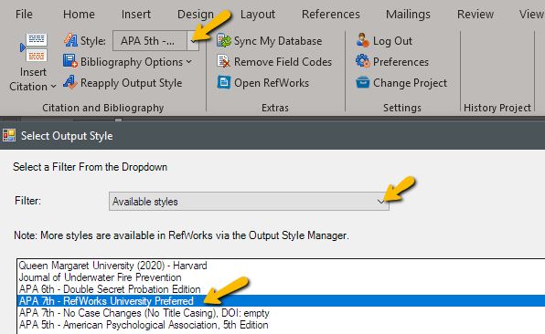 Image of citation style list in Write-N-Cite